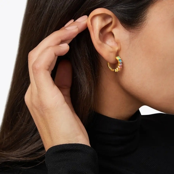 🔹️ KURT GEIGER🔹️ LONDON orange crystal Huggie Earrings ✨️ 🌈 - Picture 2 of 9